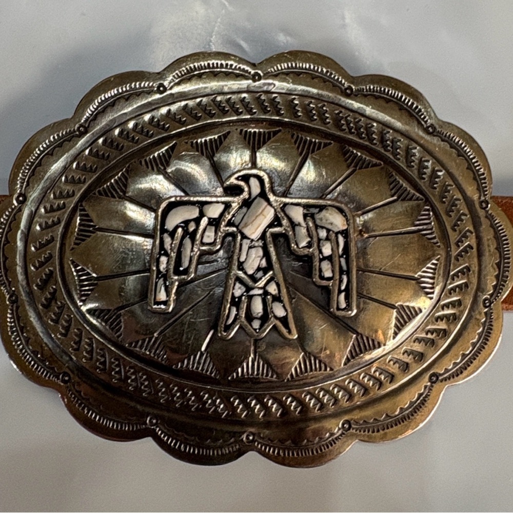 Rodeo Quincy - Barbosa Thunderbird Silver and Brown Concho Belt - Picture 13 of 16